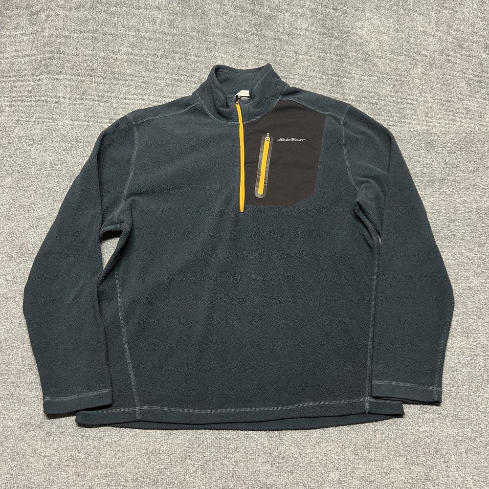 Eddie Bauer Fleece Pullover Mens Large Blue 1/4 Zip Long Sleeve Hiking Shirt Top